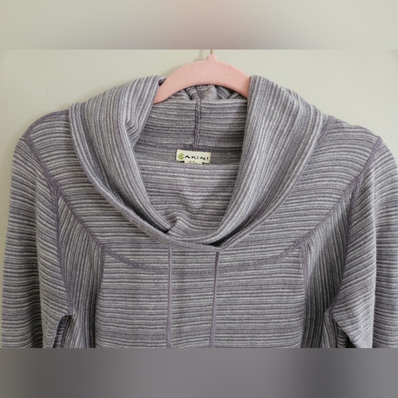 Akini Purple Grey Wool Blend Funnel Neck Drawstring Long Sleeve Sweater Size M - Picture 3 of 11